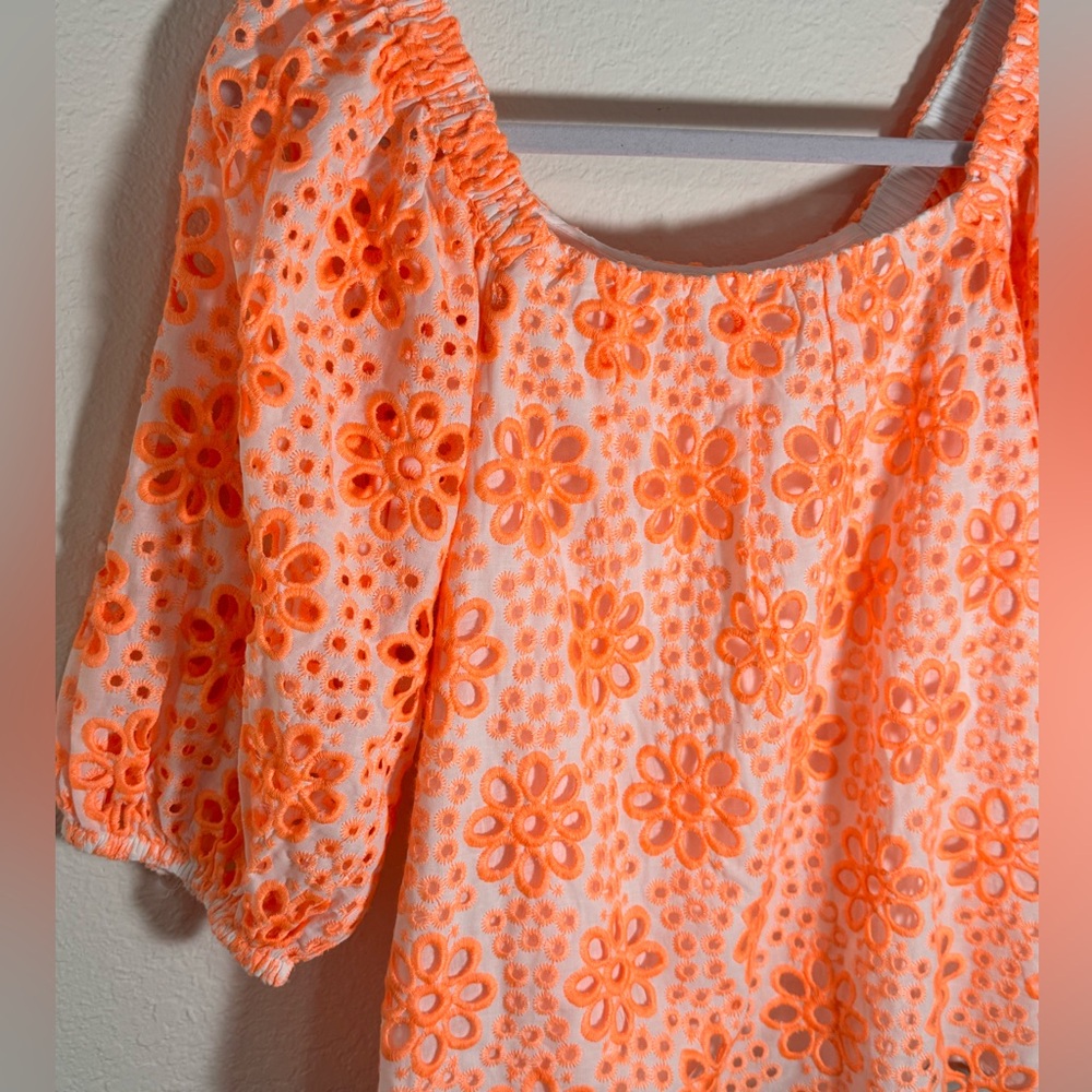 Lilly Pulitzer Kerrigan Elbow Sleeve Top Cantaloupe Funflower Eyelet - Picture 4 of 11